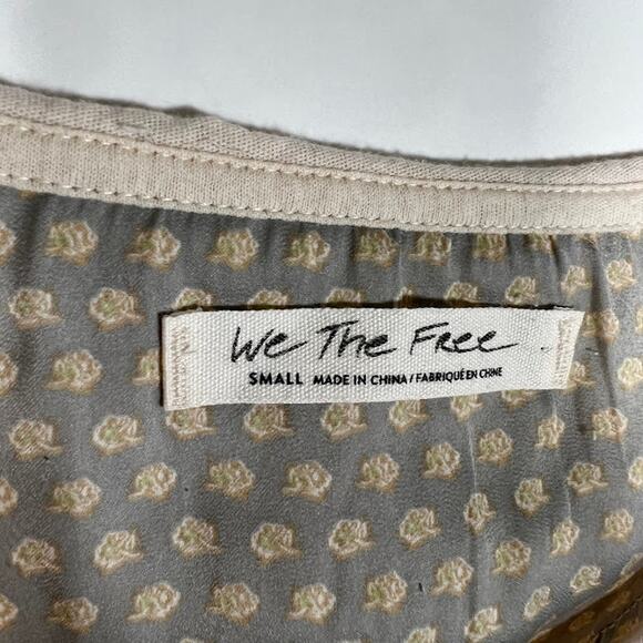 We The Free People Jade Long Sleeve Contrast Print Top S Peach Cream - Picture 9 of 10